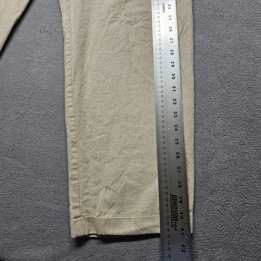 Perry Ellis Mens Beige Linen Cotton Pleated Straight Leg Trousers Size 34